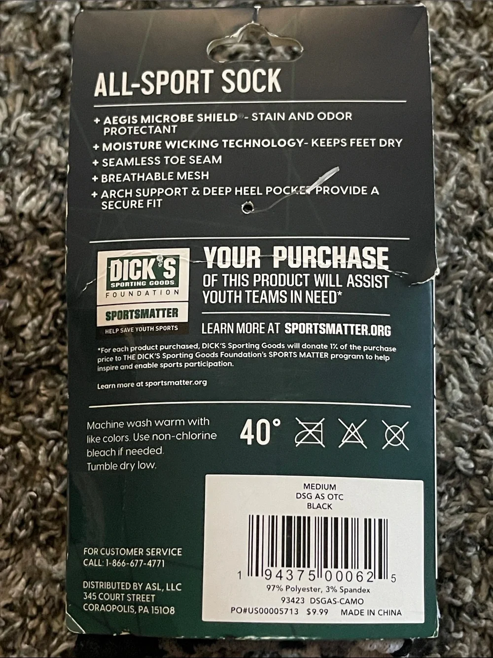 DSG All-Sport Black & White Crew Socks - 1 Pair (M) shoe size 4-8, women 5-10